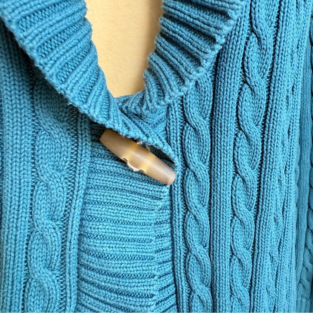 L.L.Bean Women’s Shawl Collar Cable Knit Cardigan Teal Size L - Picture 2 of 6